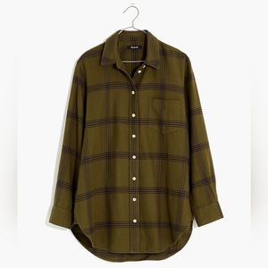 Madewell Green Flannel Oversized Ex-Boyfriend Tunic Shirt in Windowpane Size M